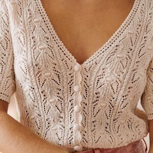 Sezane Cream Textured Button-Up Blouse